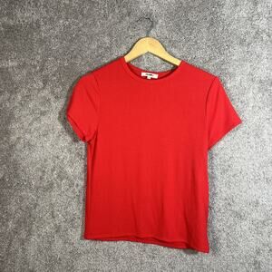 Madewell Womens Red Ribbed Knit Short Sleeve Top Size Large L Stretch Casual Tee